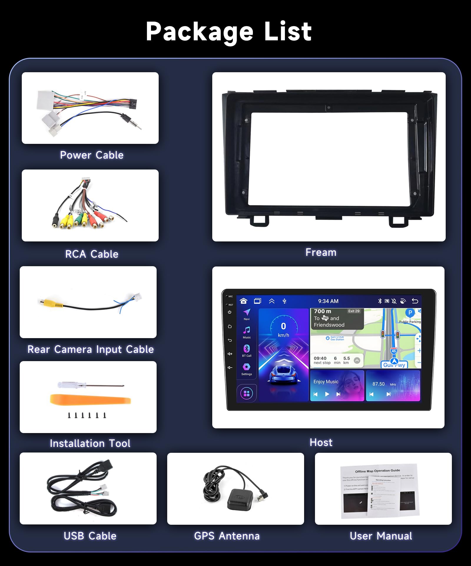 8Core 6G+128G Radio for Honda CRV 2007-2011Car Stereo with 9inch 1280X720P IPS Touchscreen Wireless CarPlay Android Auto 5.0Bluetooth GPS RDS/FM 46EQ DSP 59UIs MirrorLink 5GhzWiFi AHD Backup Camera