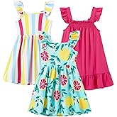 PATPAT Multipack Girl Toddler Dresses Sleeveless Flamingo Striped Toddler Casual Dresses
