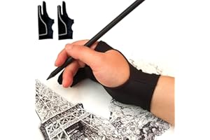 Holyzuel Drawing Glove, Digital Art Glove for Graphic Tablet, Artist Gloves with Two Fingers for iPad, Paper Sketching, Smudg