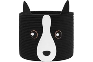 CherryNow Baby Laundry Basket for Nursery, Empty Gift Basket for Kids, Decorative Storage Bin with Handles, Cute Dog Basket for Toys Clothes Towel, Animal Basket Cube Bin, Black, 10'' (H) x 12'' (D)