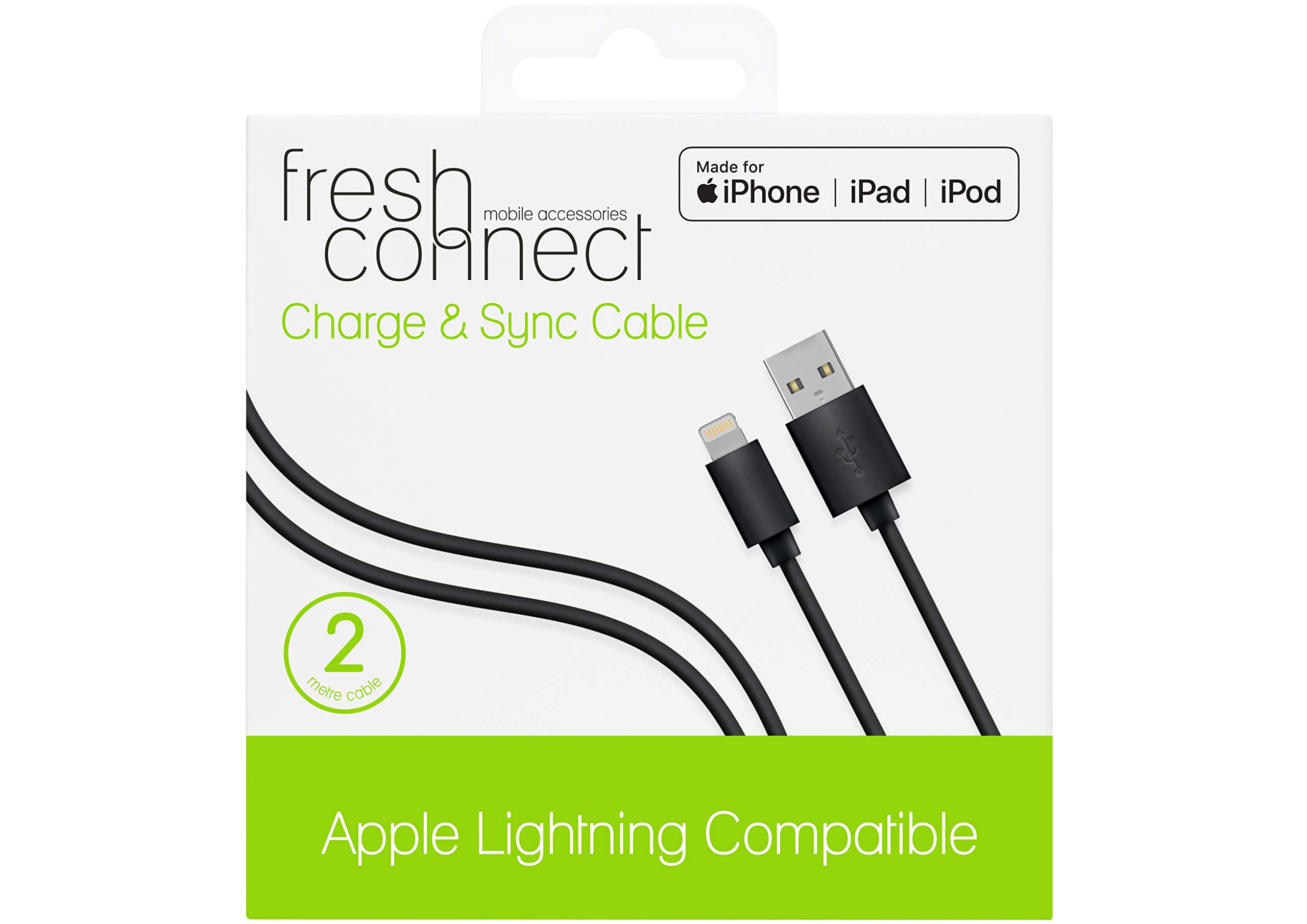 Fresh Connect 2m MFI Certified Lightning Charge & Sync Cable, for iPhone - Black