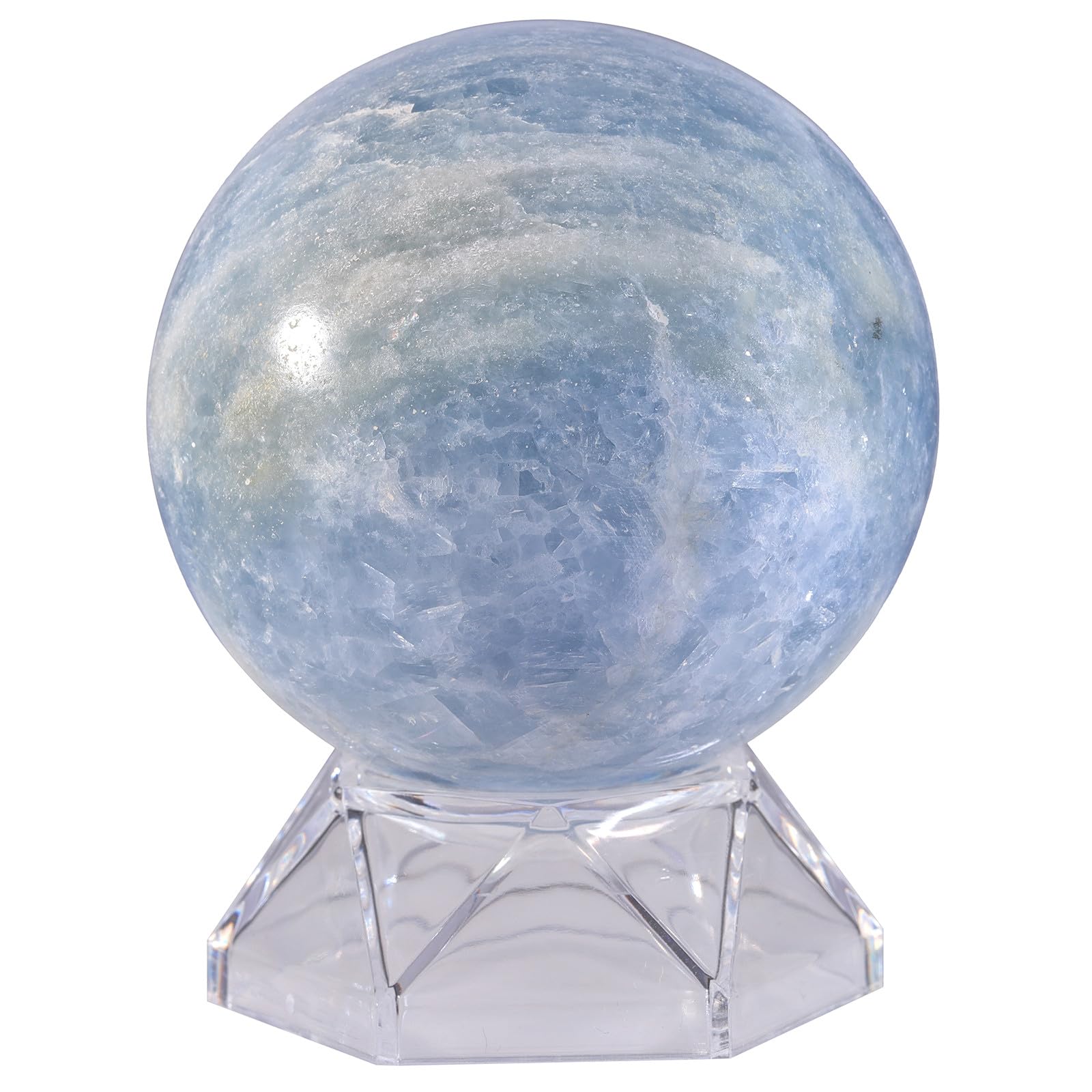 Nupuyai Celestite Crystal Ball with Acrylic Stand, Scrying Meditation Feng Shui Crystal Stone Sphere Sculpture Home Office Decor, 61-70mm