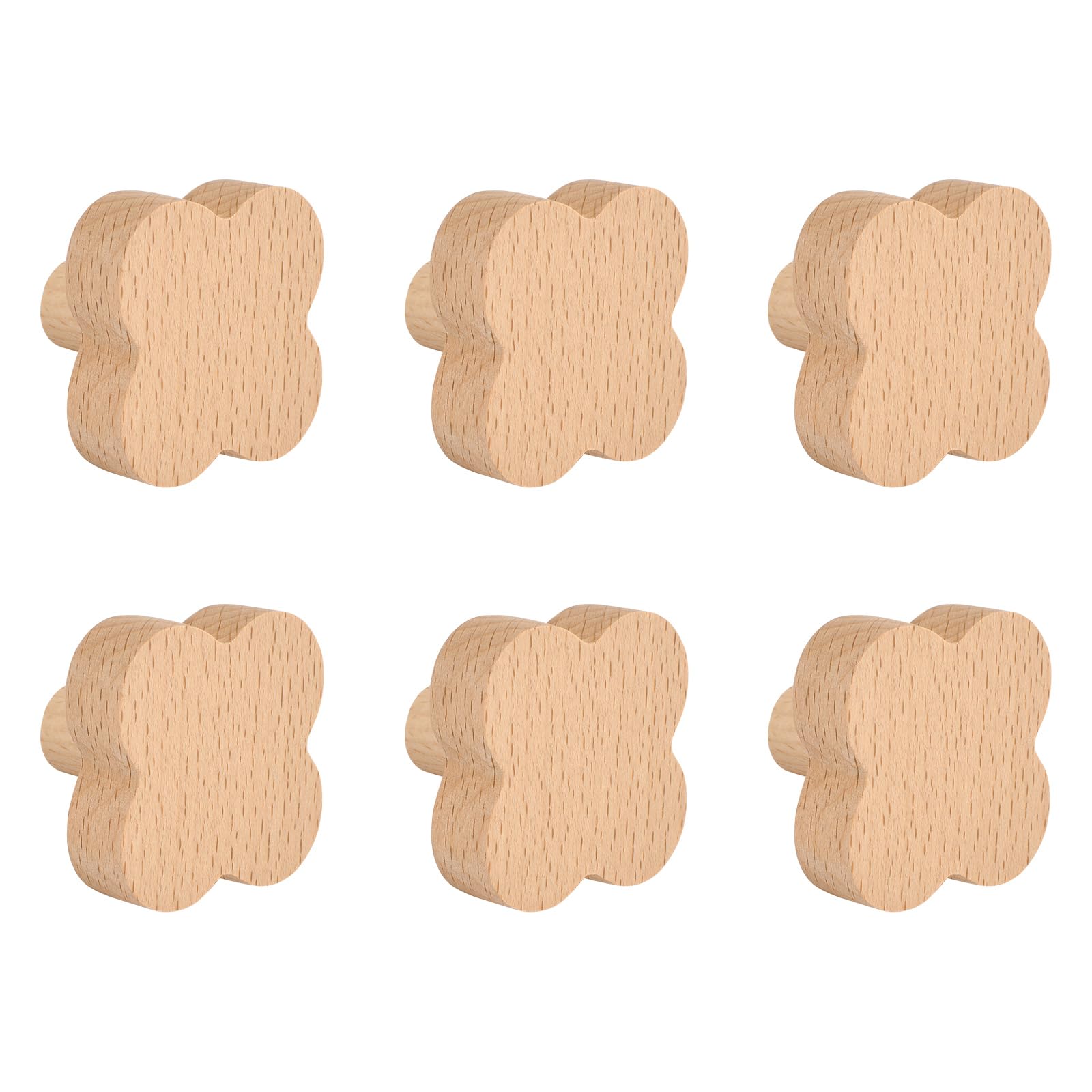 MOROBOR 6 PCS Four-Leaf Clover Shaped Wooden Knobs Single Hole Beech Wood Handles Wood Cupboard Cabinet Handles Knobs for Chest of Drawers with Screws — image 1