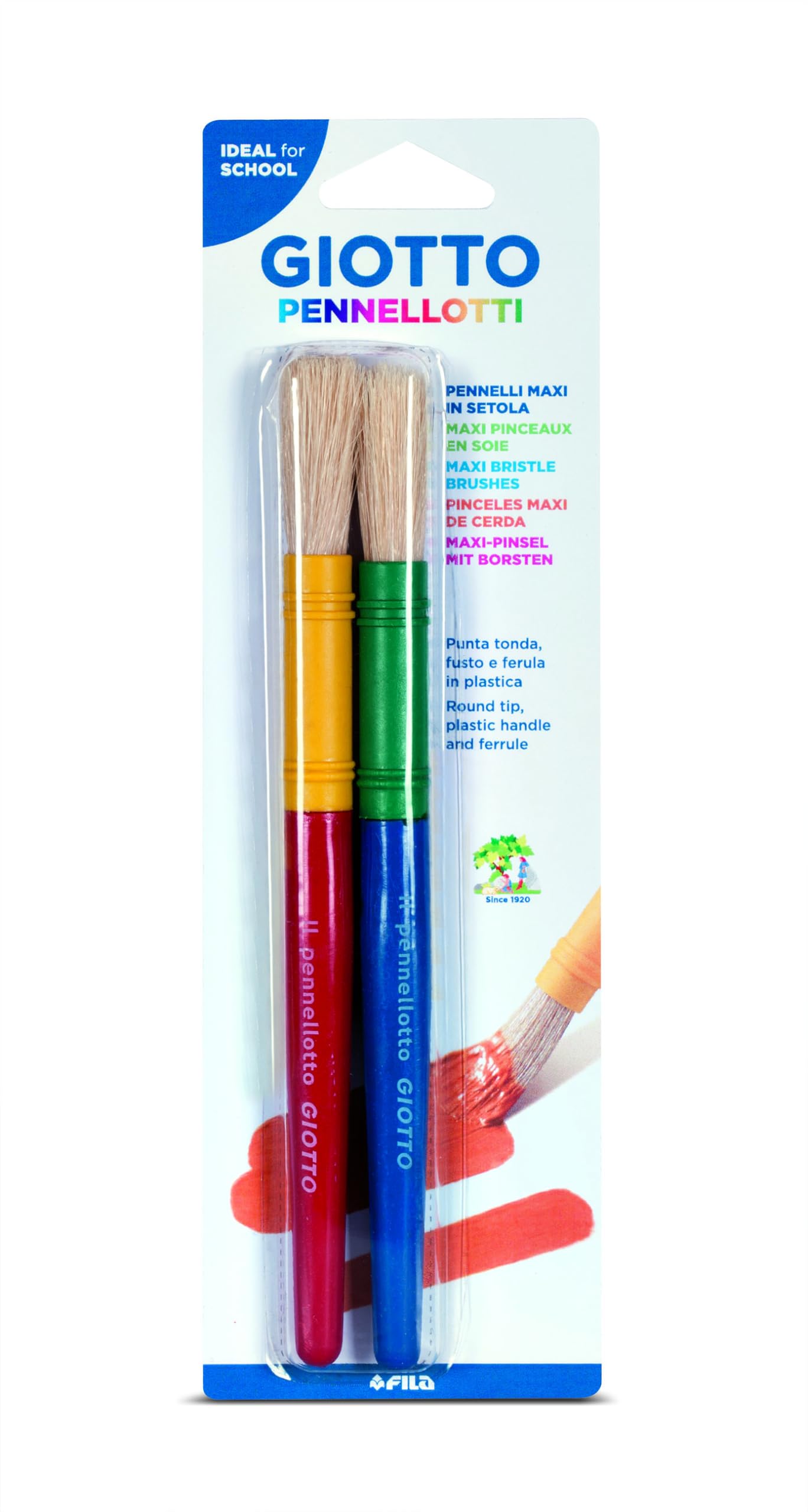 GIOTTO Penellotti Maxi Paint Brushes, 2 Pieces, Round Tips, Plastic Handles, For Young Children & Primary Schools
