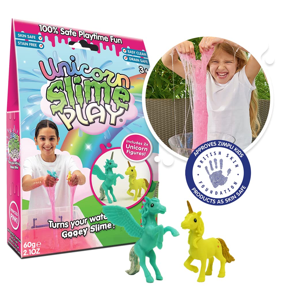 ZIMPLI - Unicorn Slime Play Pink, 2 x Unicorn figures, Magically turns water into gooey, colourful slime, Fantasy Birthday Gift for Toddlers 3 Years+