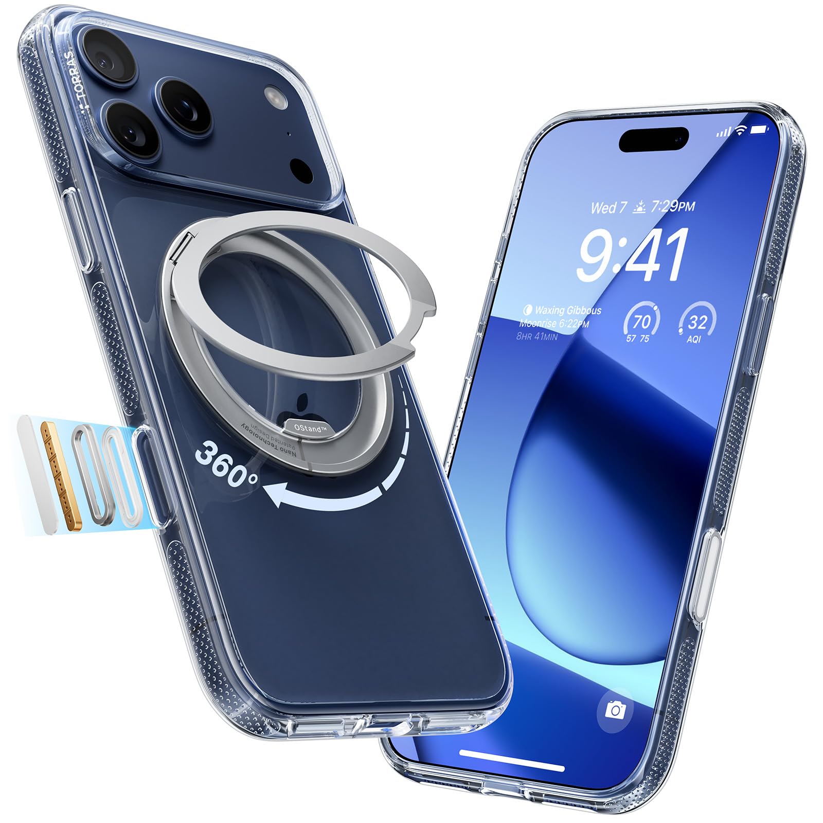 Photo 1 of TORRAS 360 Magnetic Stand for iPhone 17 Pro Max Case, [Fit for MagSafe] [Military-Grade Protection] Slim Case for iPhone 17 Pro Max 6.9" 2025, Clear, Ostand O3 Fitness Series