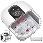 RIKE Collapsible Foot Spa with Heat, Bubbles, 24-Level Temp Control, Red Light, Timer, Foot Soaking Tub with 6 Shiatsu Rollers & Pumice Stone, Foot Bath Massager Pedicure FootSpa for Stress Relief