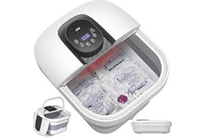 RIKE Collapsible Foot Spa with Heat, Bubbles, 24-Level Temp Control, Red Light, Timer, Foot Soaking Tub with 6 Shiatsu Rollers & Pumice Stone, Foot Bath Massager Pedicure FootSpa for Stress Relief
