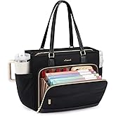 LOVEVOOK Teacher Tote Bag, Laptop Bag for Women with Large Cup Holder & Accordion File Area, Work Tote Bag for Business