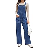 luvamia Jean Overalls for Women Loose Fit Baggy Wide Leg Bib Pocket Adjustable Straps Stretchy Denim Overall Jumpsuits