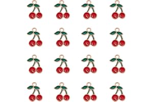DanLingJewelry 100pcs Enamel Red Cherry Charms Alloy Enamel Fruit Pendants Mini Cherry Dangle Charms for Jewelry Making Crafts DIY