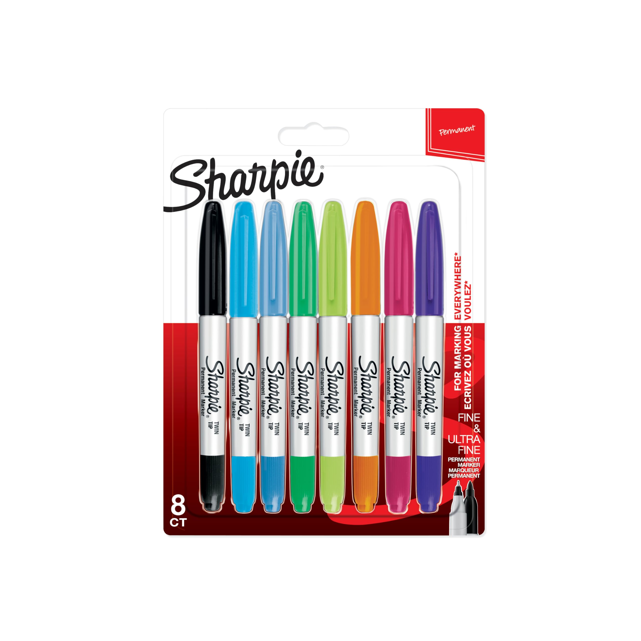 Sharpie Twin Tip Permanent Markers | Fine & Ultra-Fine Points | Assorted Colours | 8 Marker Pens