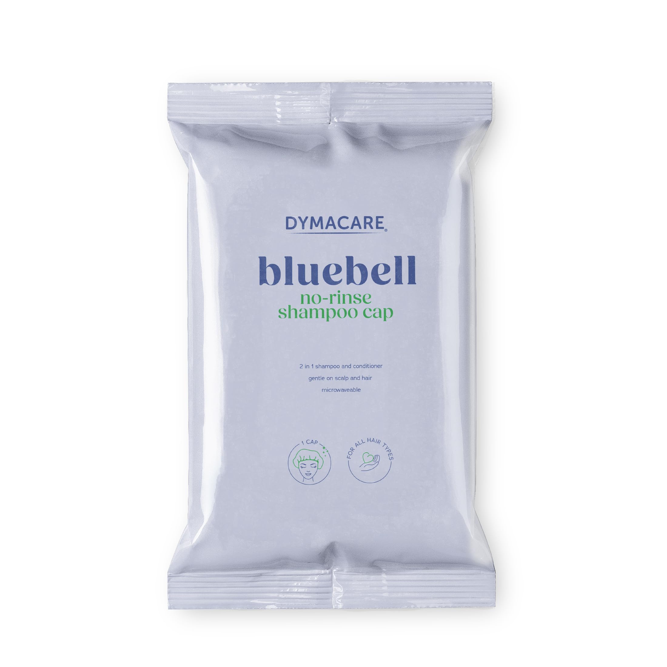 DYMACARE Bluebell No Rinse Shampoo Cap | Rinse Free Shower Cap that Shampoos & Conditions | PH Balanced Waterless Hair Wash | 1 Cap