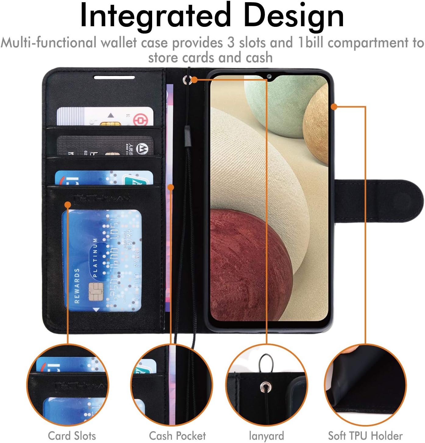 TECHGEAR Galaxy A12 / M12 Leather Wallet Case, Flip Protective Case Cover with Wallet Card Holder, Stand and Wrist Strap - Image 4