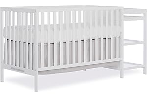 Dream On Me Synergy 3-in-1 Convertible Full-Size Baby Crib & Changer, White, Open Storage, GreenGuard Gold & JPMA, Pinewood, Converts to Day & Toddler Bed, 4 Mattress Heights, 1″ Changing Pad,