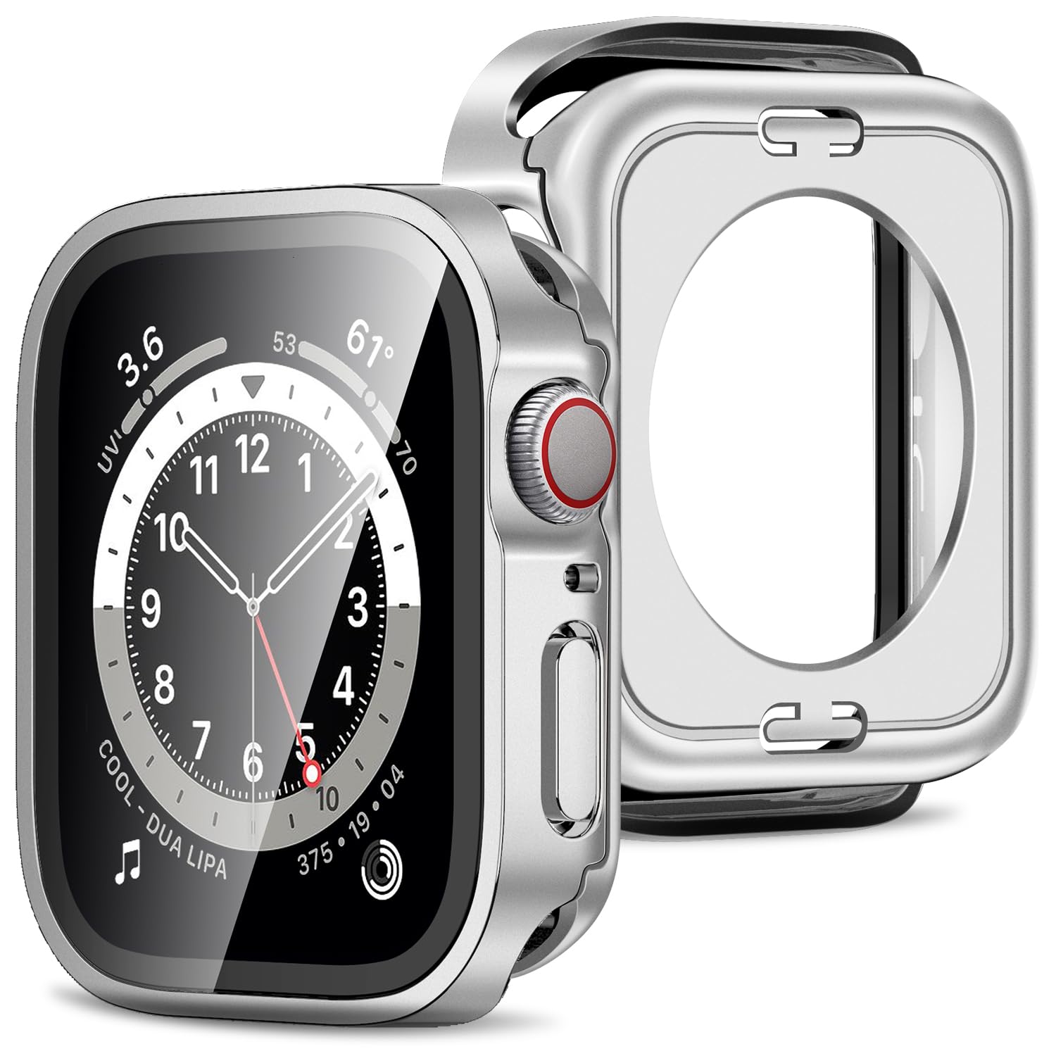 Amizee 2 in 1 Case [2-Pack] Compatible with Apple Watch SE 3/2/1 Series 6/5/4 44mm with Built-in Screen Protector, Straight Edge Hard PC Full Body Protective Cover for iWatch 44mm, Matte Silver
