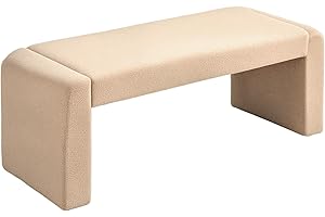 HOMCOM 47" Upholstered End of Bed Bench, Boucle Entryway Bench, Modern U-Shaped Ottoman Bench for Bedroom, Living Room, Hallw