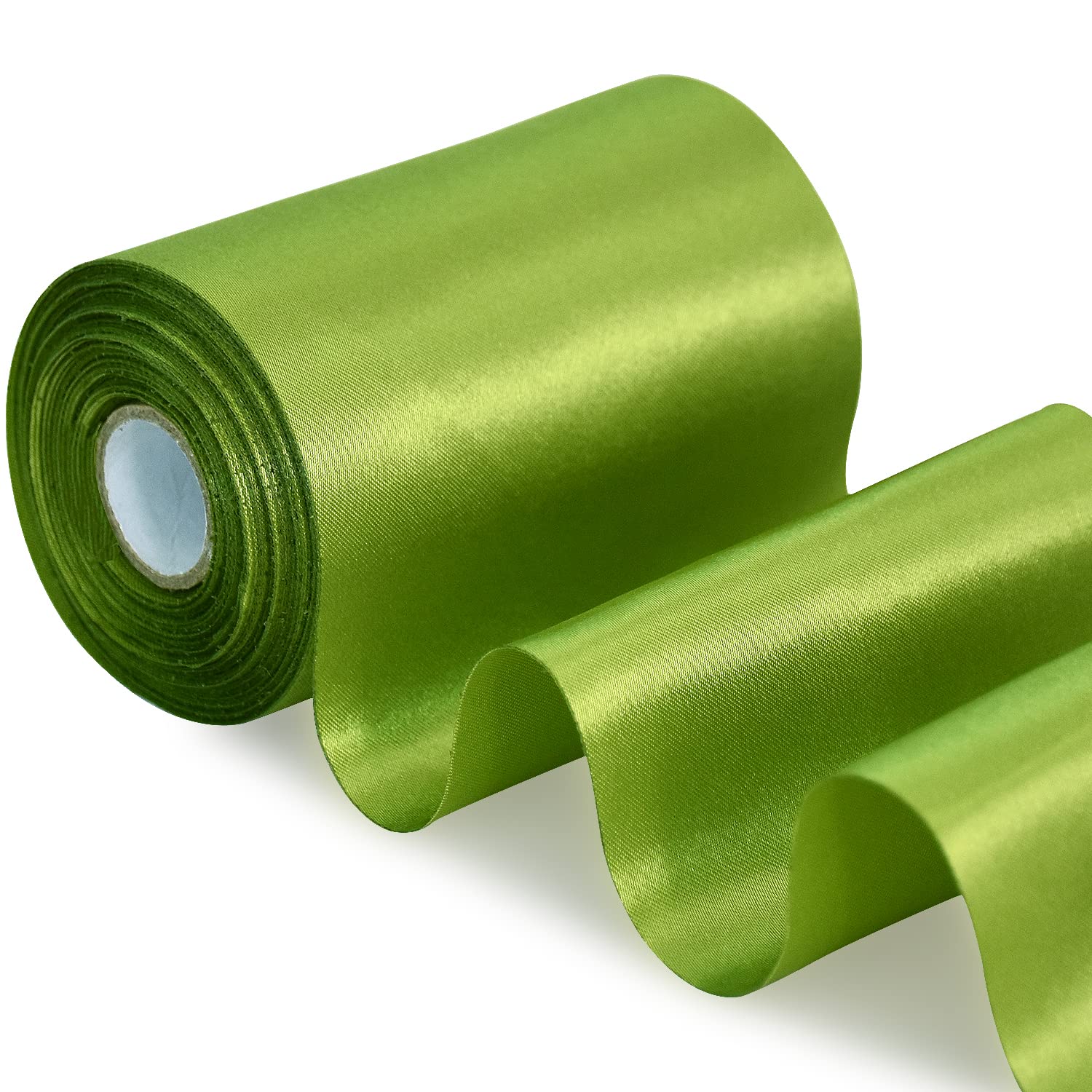 TONIFUL Olive Green Wide Satin Ribbon - 100mm x 20m Green Satin Ribbons Solid Fabric Ribbons for Gift Wrapping Christmas Tree Wedding Car Chair Pageant Sashes Grand Opening Festival Party Decor — image 1