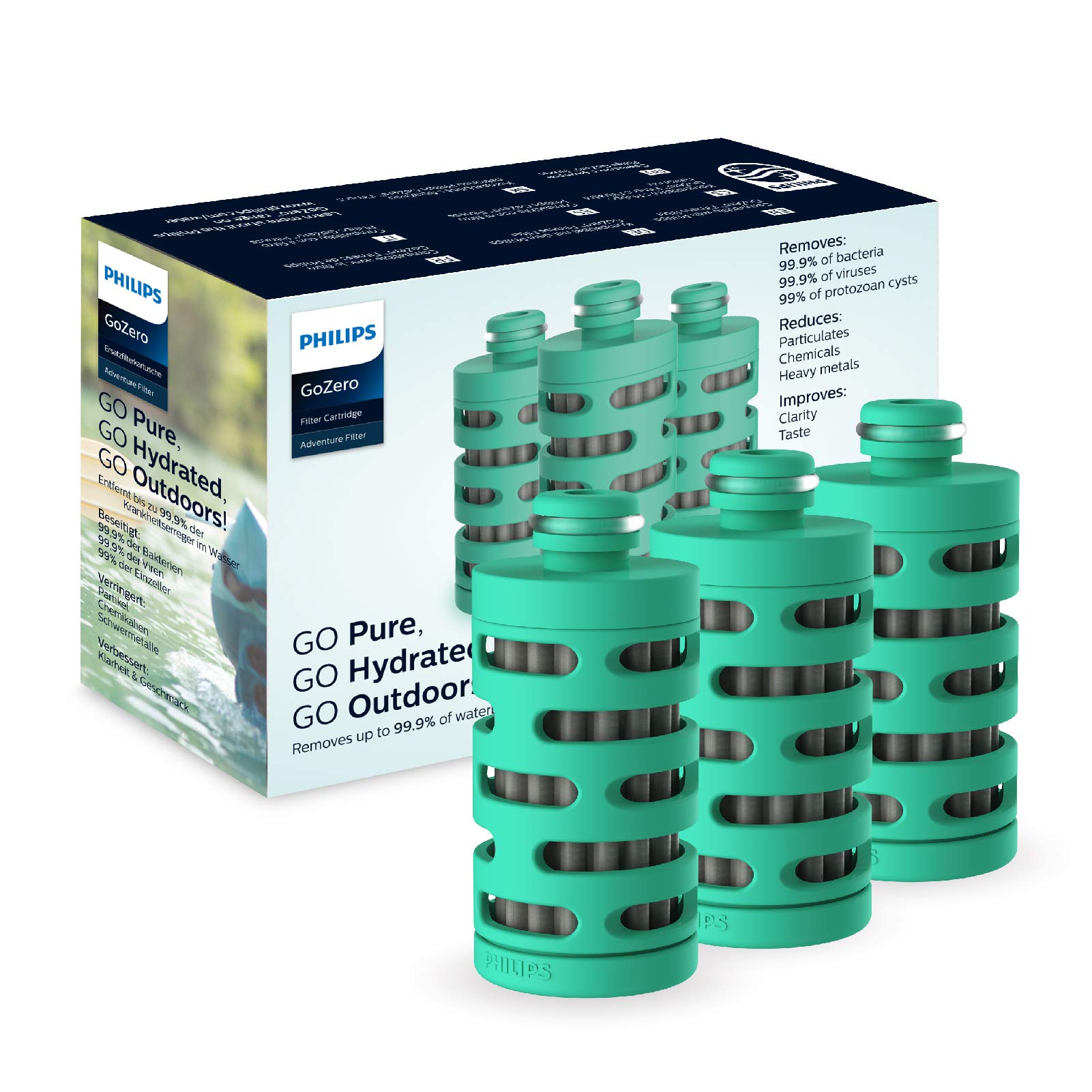 Photo 1 of PHILIPS Water GoZero Adventure Filters, Replacement Filter Cartridge, Electro-adsorptive Filter, for GoZero Active Bottle, (3 Counts), 20oz (AWP295/37)