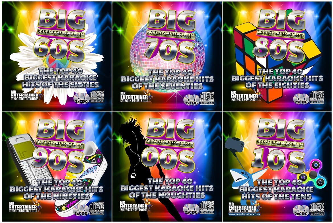 Karaoke CDG Pack. Big Hits of the Decades. 40 Biggest Songs from each Decade, 60s, 70s, 80s, 90s, 00s, 10s. 240 Greatest Songs Of All Time for Family Party
