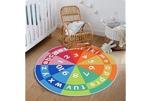 EANPET Round Rug for Kids Room Nonslip Circle Area Rug for Boys and Girls Soft Toddlers Play Mat Circular Nursery Rug Indoor Floor Mats Carpet for Children Classroom Playroom Bedroom,39Inch,Rainbow Alphabet