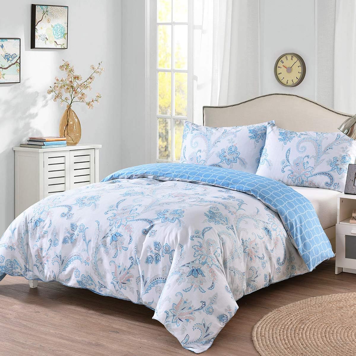 RUIKASI Duvet Cover King Size, 3 PC Bedding Set 100% Pure Cotton Duvet Cover King Bed Size 230x220 cm with Zip and 4 Corner Loops, 2 Pillowcases (Quiet Sea, King)
