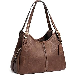 TOPEAST Vintage Hobo Handbag for Women, Soft Leather Shoulder Bag, Slouchy Crescent Purse with Large Capacity Everyday Tote