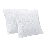 Amazon Basics Shaggy Long Fur Faux Fur Throw Pillow Covers, 18"x18", Pack of 2 - Bright White