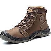 NBUUNBU Steel Toe Work Boots for Men Safety Work Shoes Slip Resistant Abrasion Resistance Leather Insulated Indestructible Boots Breathable Construction Footwear