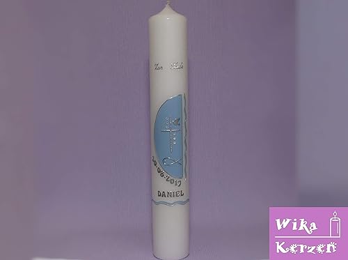 Kommunionkerzen Konfirmationskerze Kerze zur Kommunion Taufkerzen Junge 400x50mm inkl. Beschriftung alle Motive Handgefertigt