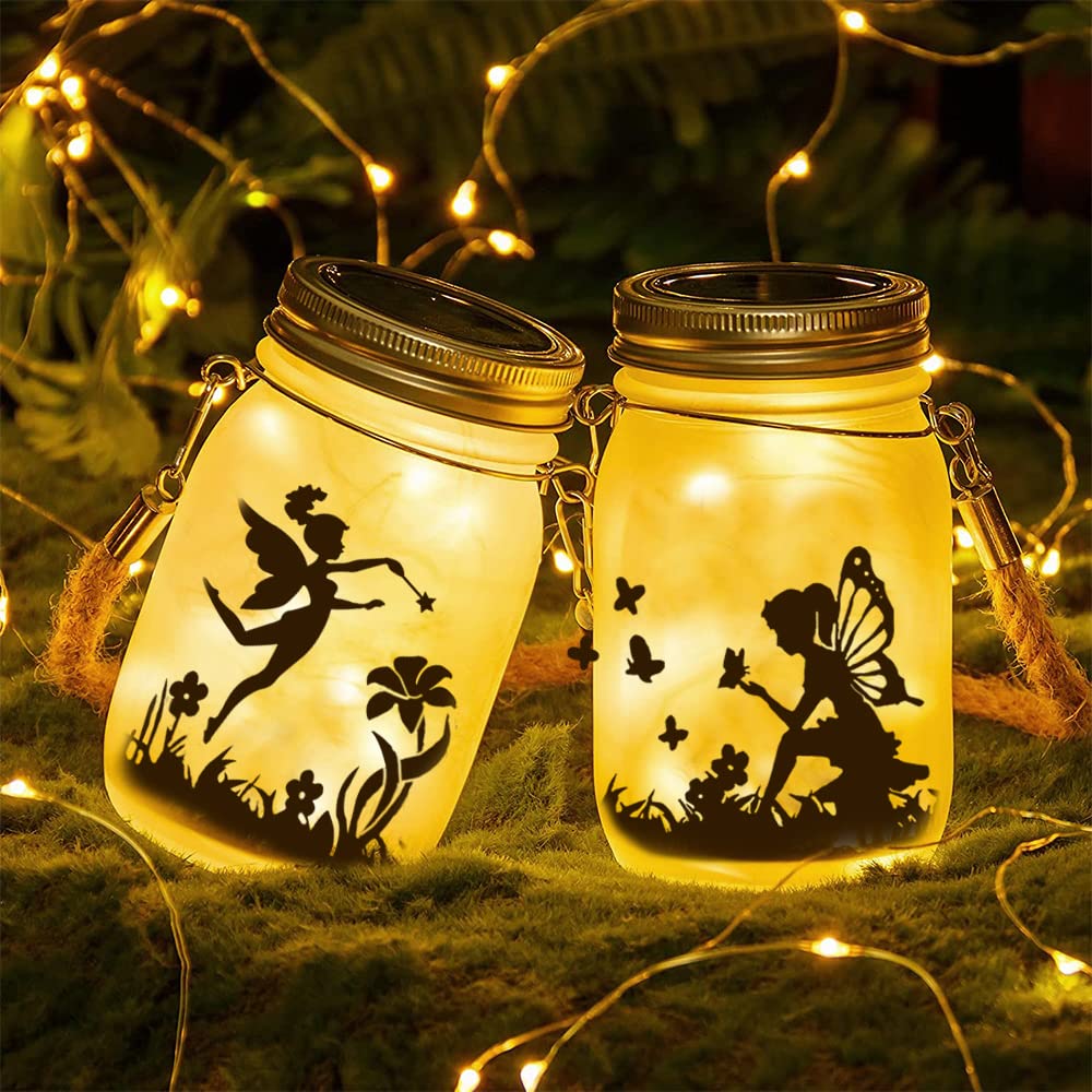 Waterproof Solar Hanging Lamps - 2 Pieces Mason Jar With Fairies, Glass, Outdoor Lanterns, Led Lantern (A)