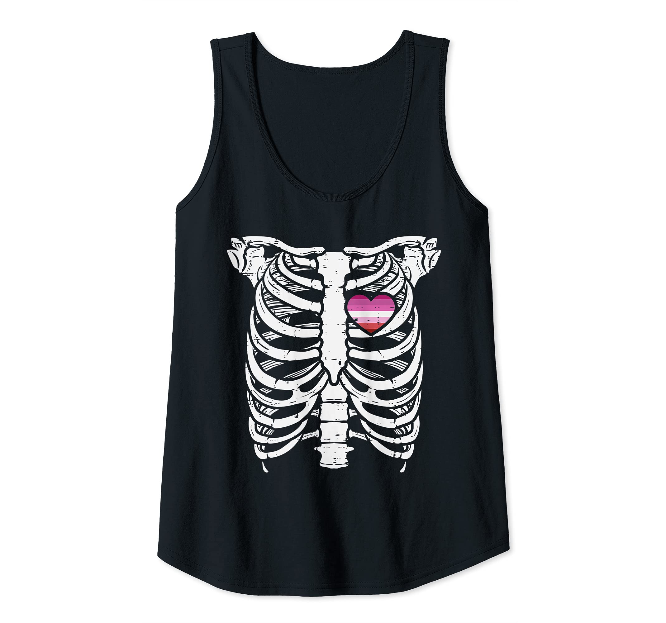 Womens Skeleton Xray Ribs Halloween Heart LGBT Gay Pride Ally Tank Top