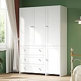 VOWNER Armoire Wardrobe Closet with Drawers and Mirror, 71" Clothing Storage Cabinet with Hanging Rod, 4 Doors Wooden Wardrobe Cabinet for Bedroom, Large Capacity Storage