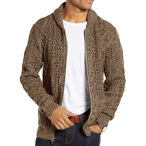 Runcati Mens Full Zip Cardigan Sweater Casual Cable Knitted Mock