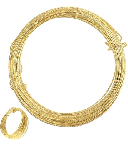 4 Set Picture Wire Hanging Kit - Adjustable 4.9ft Wires, Hooks, D Rings & Screws, Holds Up To 50lbs (Gold)