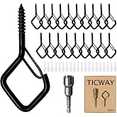 Ticway Ceiling Screw Hooks for Hanging Plants, Safety Buckle, 20 Pcs | Safety Buckle, Steel, 40 lbs, for String Lights Plants Chimes Bird Feeders, Wood Drywall, Indoor Outdoor