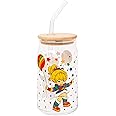 Silver Buffalo Rainbow Brite Balloon Stars Glass Jar Tumbler with Bamboo Lid and Glass Straw, 16 Ounces