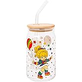 Silver Buffalo Rainbow Brite Balloon Glass Tumbler with Bamboo Lid and Glass Straw, 16 Ounces