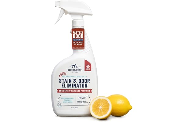 Rocco & Roxie Extreme Stain & Odor Eliminator for Strong Odor, Pet Urine Enzyme Cleaner Destroyer, Stain Remover, Dog Poop and Cat Pee, Enzymatic Carpet Cleaner Spray for Home, Puppy Potty Training