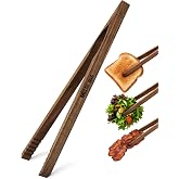 Wooden Tongs for Cooking &ndash; Set of 4 | Toaster Tongs &amp; Salad Tongs | 10 Inch Wood Kitchen Tongs for Serving Food, Charcuterie &amp; BBQ | Dark Hardwood | Heat Resistant