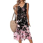 Zeagoo Women Summer Casual Dresses 2026 Sleeveless Midi Pleated Tank Sundress with Pockets V Neck A Line Swing Tshirt Dress