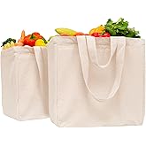 Cloth Grocery Shopping Bags Handles - Sturdy Canvas Material, Extra Large, Heavy Duty, and Premium Quality Cotton Grocery Shopping Bags with Real Pockets and Double Handles for Convenience (2 Bags)