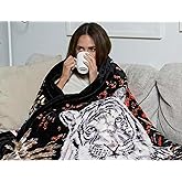 Hiyoko 5.3 lbs White Tiger Blanket Queen Size Heavy Thick Warm for Family and Friends - Korean Mink Blanket (75" x 90"), San Marcos Mexican Blankets