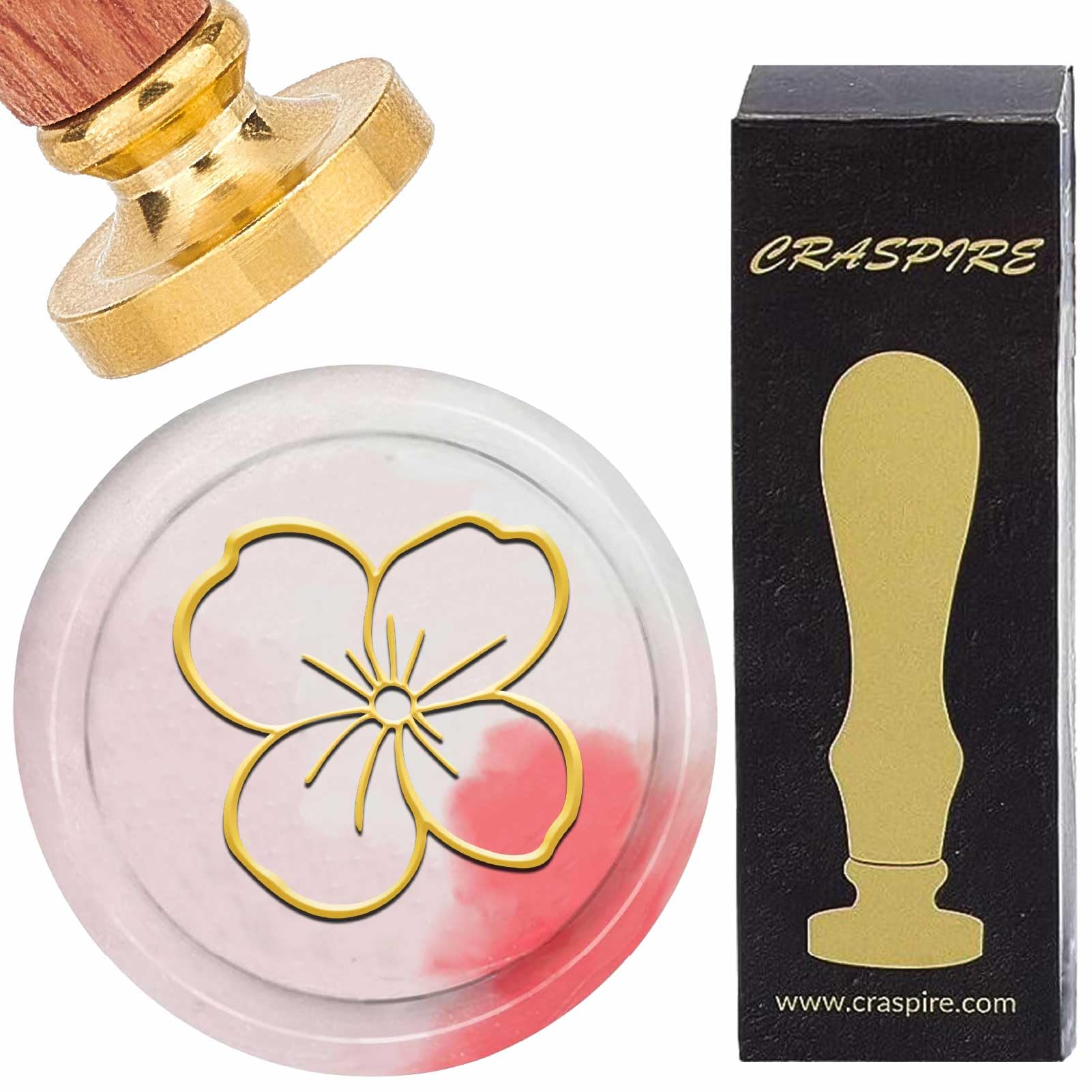CRASPIRE Flower Wax Seal Stamp Retro Sealing Wax Stamps 30mm Removable Gold Brass Head with Rosewood Handle Flowers Wax Stamper for Gift Wrapping Wedding Invitations Envelopes Cards Wine Packages