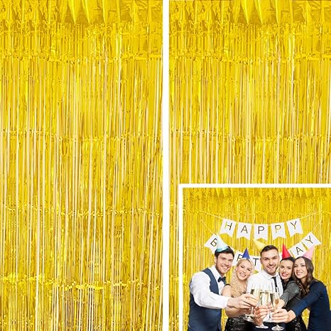 moohome cortinas de tiras metalizadas telon de fondo para puerta ventana cortina de decoracion para fiesta 3 x 8 pies 2 unidades dorado
