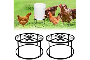 HNONPW 2-Pack Metal Stand for Chicken Feeder Waterer, Heavy Duty Round Iron Supports Rack for Buckets Barrels Equipped Installed with Feeder Waterer Port, for Coop Poultry Indoor Outdoor, Black