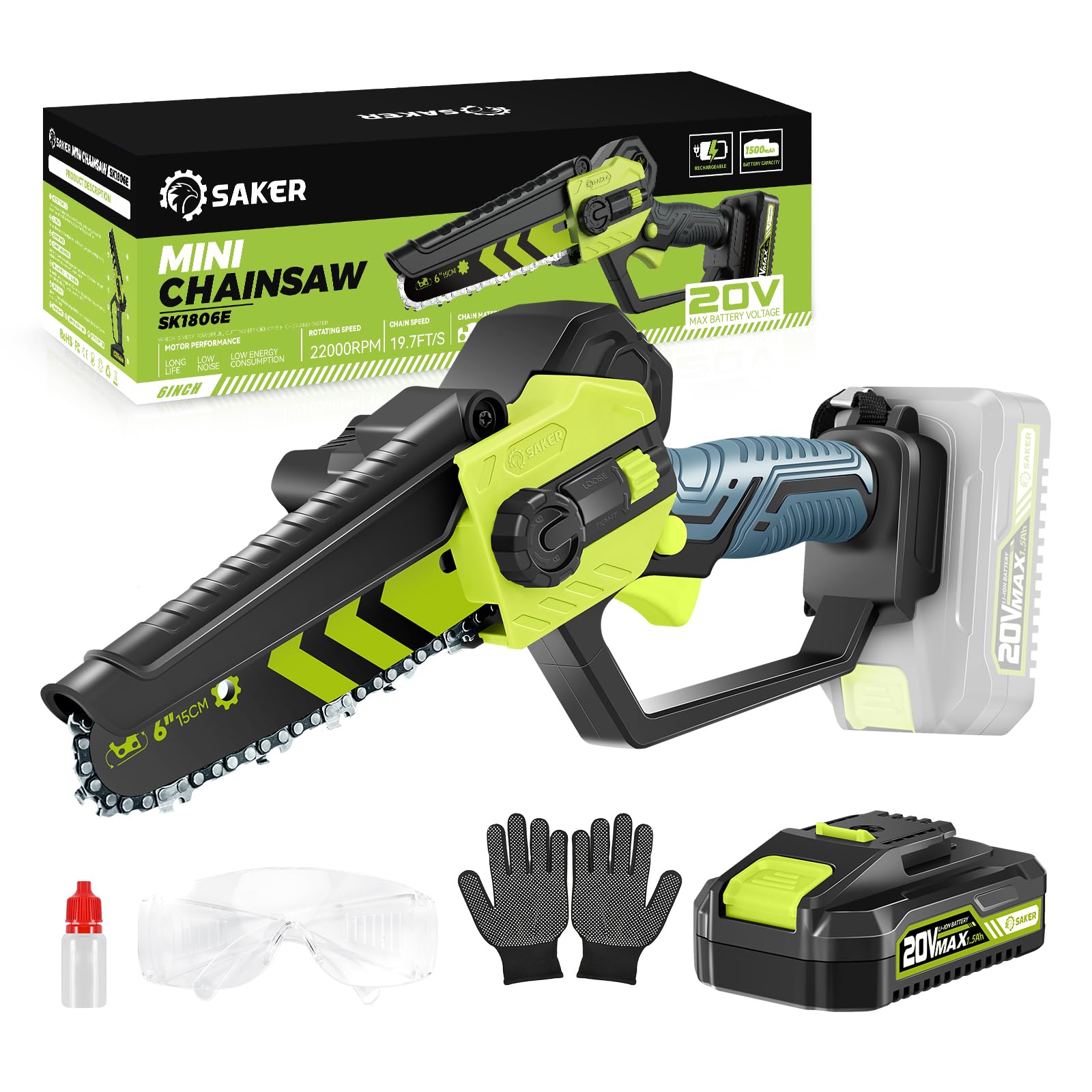 Photo 1 of Saker Mini Chainsaw|6 Inch Chainsaw[2025 Upgraded Motor]|Mini Cordless Electric Chain Saw|Small Handheld Portable Chainsaw Battery Powered Chain Saw for Tree Trimmer and Woodworking(1 Battery)