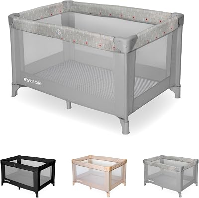 My Babiie Travel Cot Elephants Lightweight Birth to 15kg Easy Fold Grey