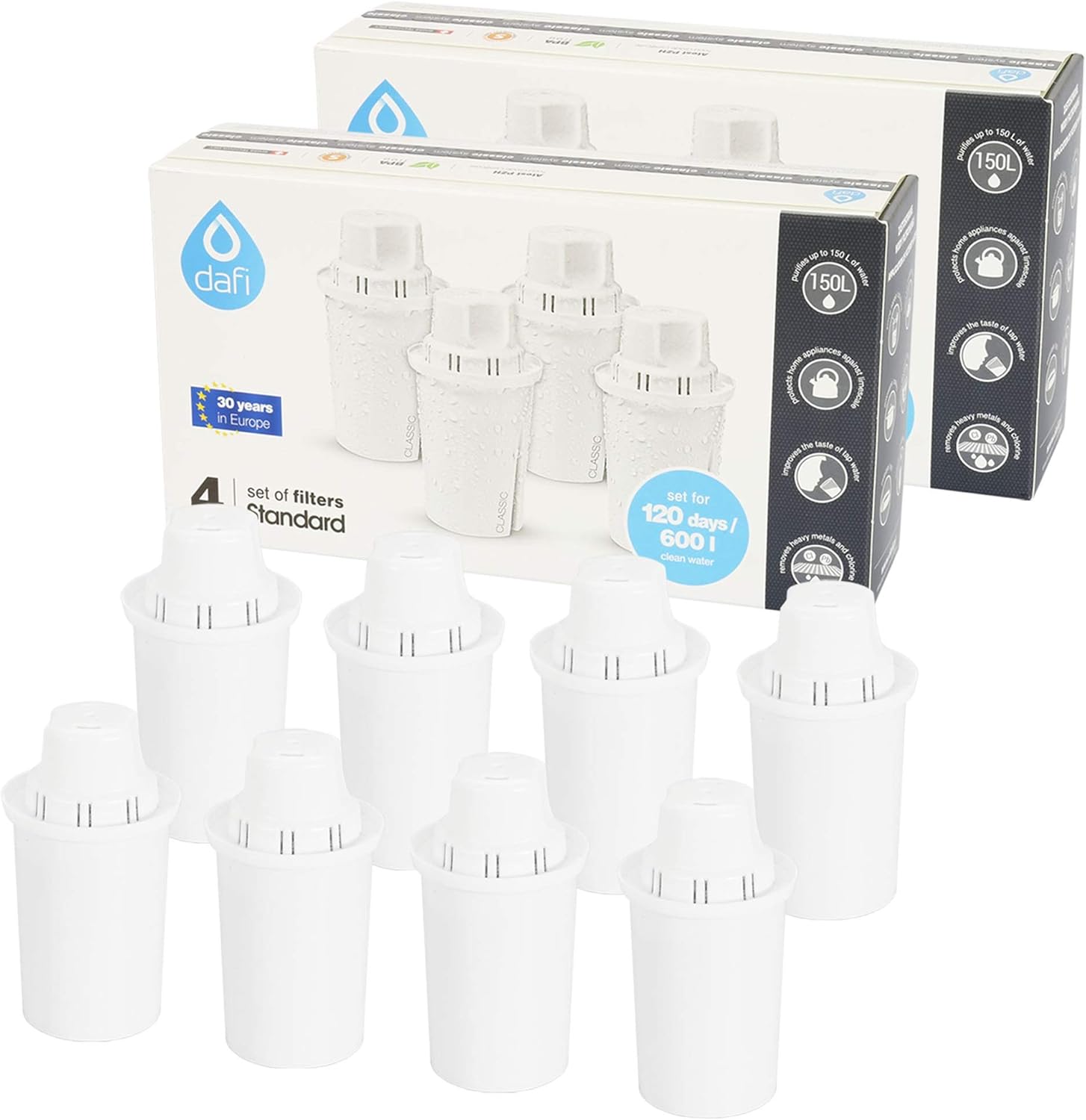 Pack of 8 Universal Water Filter Cartridges to fit Brita Classic Jugs