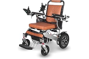 Alton Mobility - WOLF Foldable Lightweight Heavy Duty Electric Wheelchair 330 lbs Max Load 500W 13 Miles - Leather Brown